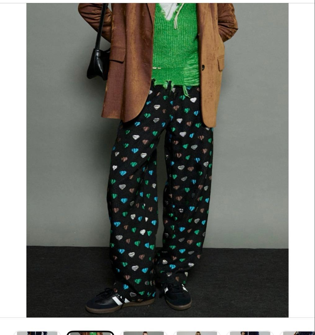 メゾンスペシャルHeart Jacquard Pants ブラック/グリーン