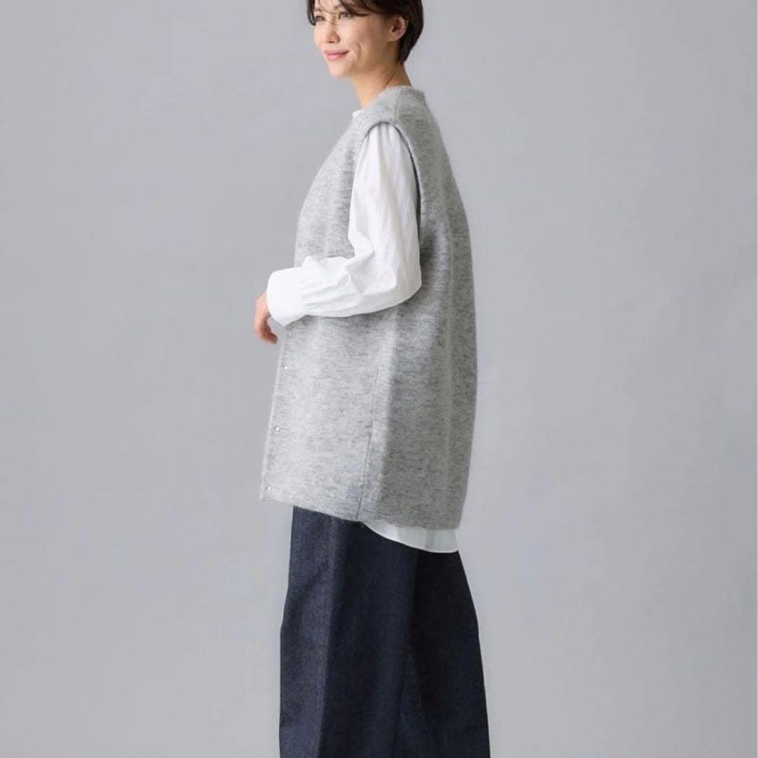 新品タグ付✨　自由区　大きいサイズ44　モヘアニットジレ　ライトグレー　完売品