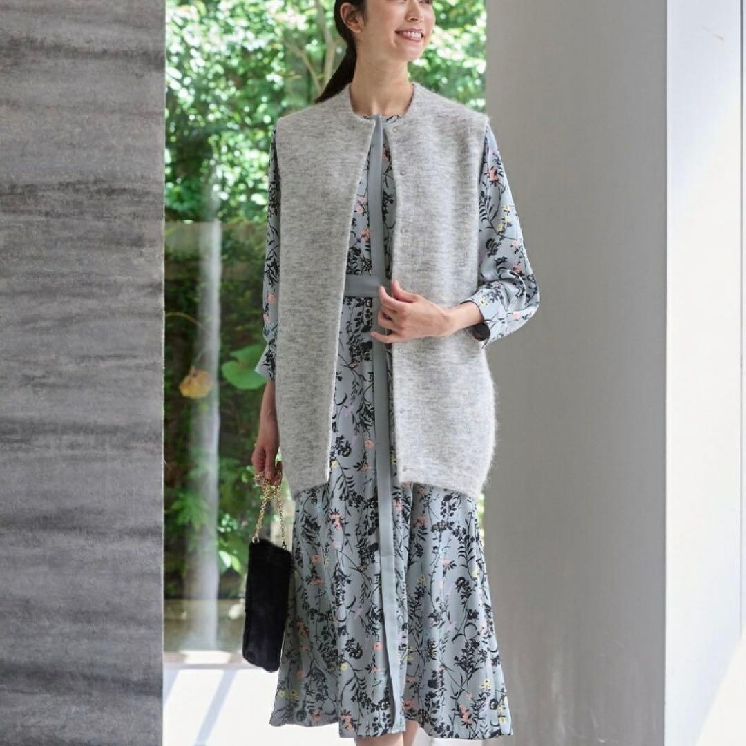 新品タグ付✨　自由区　大きいサイズ44　モヘアニットジレ　ライトグレー　完売品