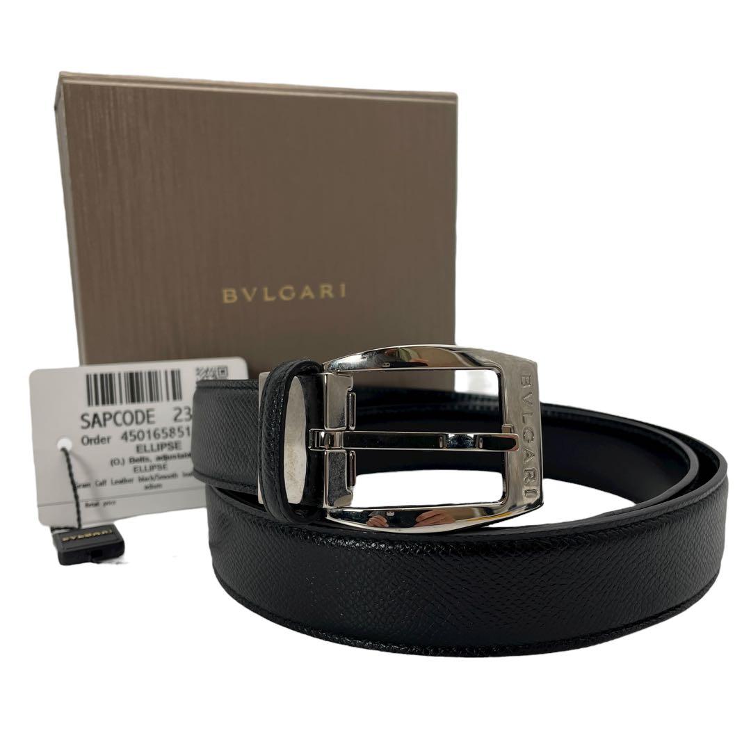 美品 BVLGARI ブルガリ レザー ブラック ロゴバックル シルバー