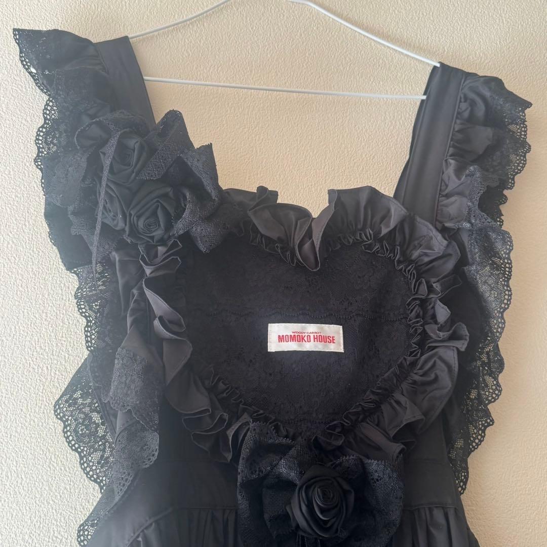 MOMOKOHOUSE モモコハウス　ハートフリルエプロン　ミドル丈