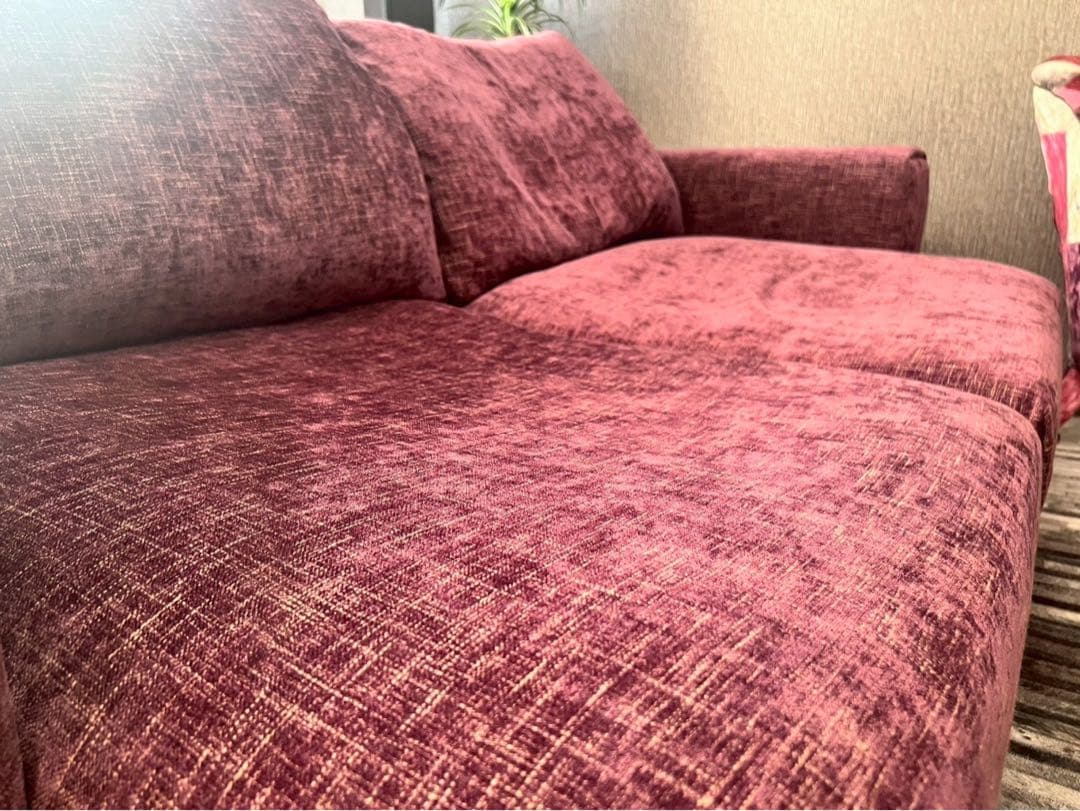 みろたろ　ARMONIA 3人掛けソファ ワインレッド フェザー仕様