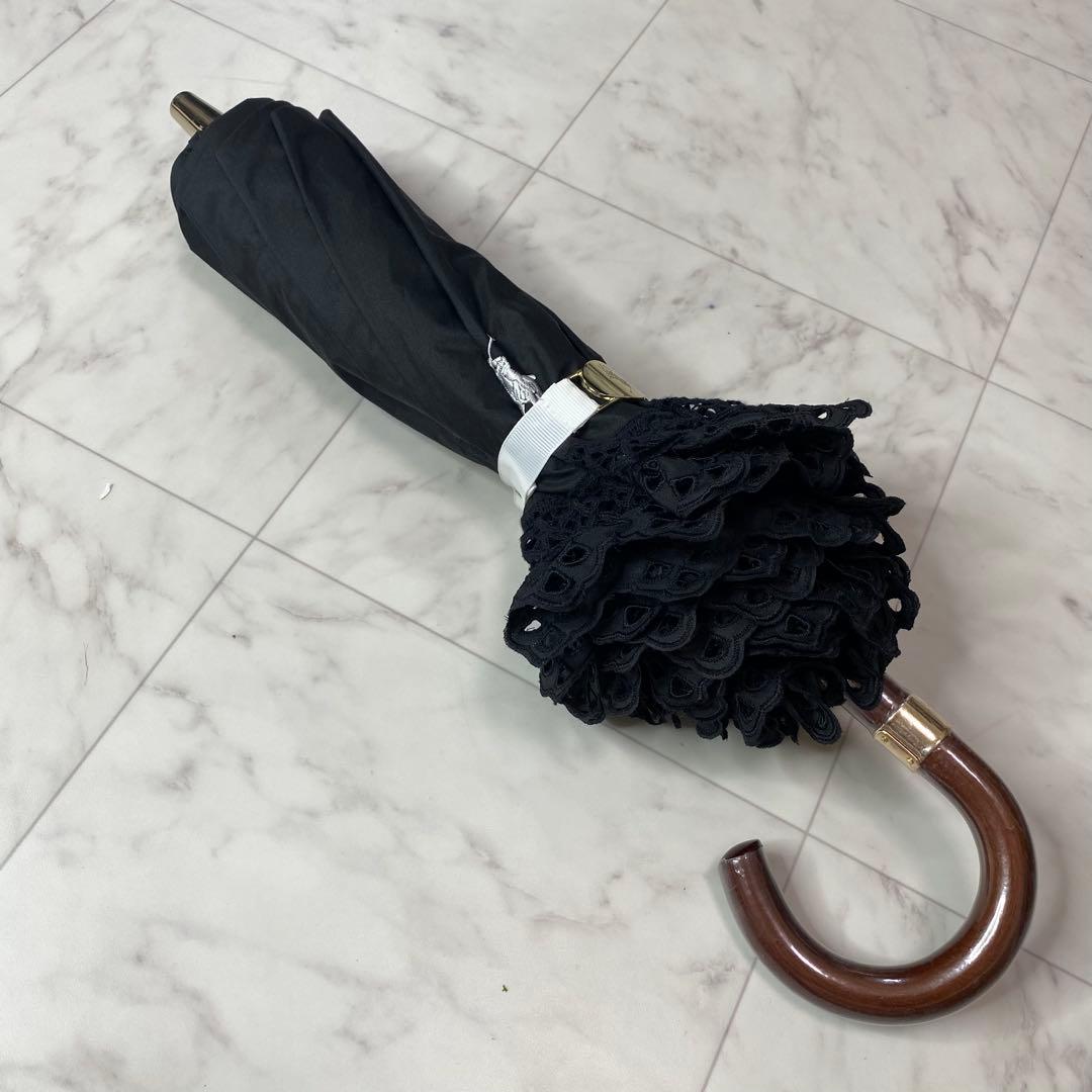 美品✨ポロラルフローレン　黒　折りたたみ傘　日傘　晴雨兼用　フリル　パラソル
