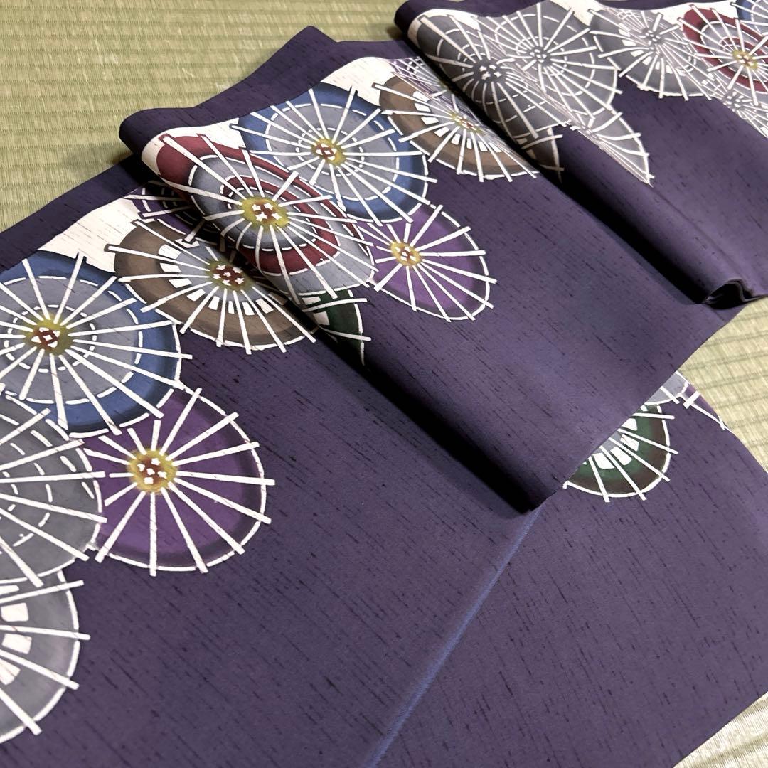 正絹　紬　袋帯《型染め　和傘》