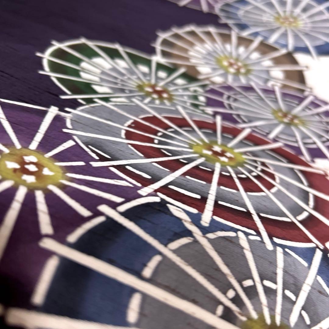 正絹　紬　袋帯《型染め　和傘》