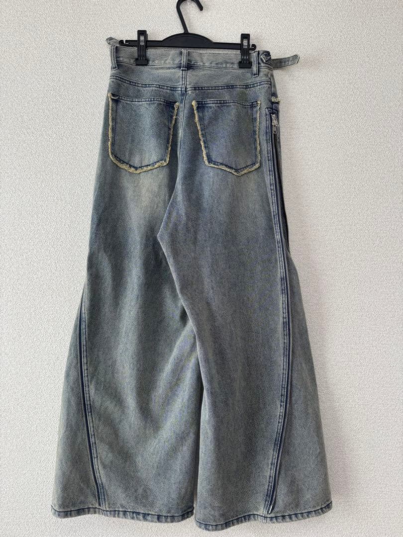 【GRANCY】ジップデザイン バギーデニム パンツ ブルー Mサイズ