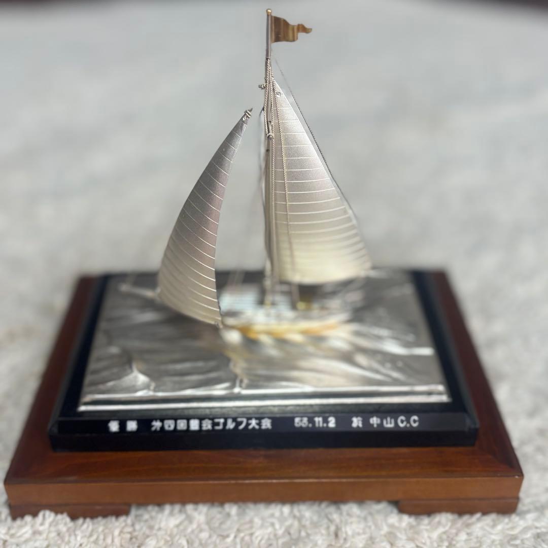 銀製 帆船置物 ガラスケース ヨット シルバー