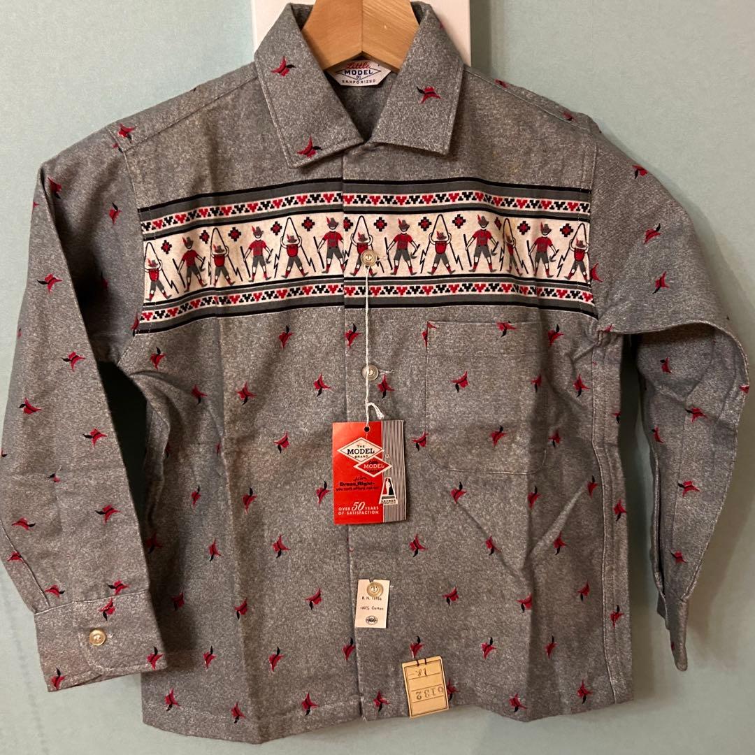 デッドストックビンテージ50sプリントネルシャツ