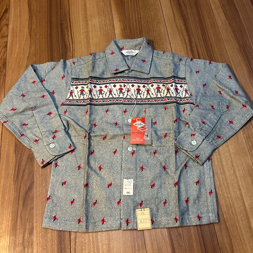 デッドストックビンテージ50sプリントネルシャツ