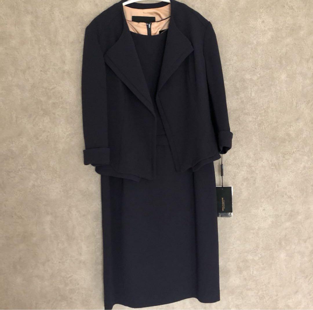 【美品】ダブスタ ワンピースセットスーツ フォーマル 濃紺 ネイビー