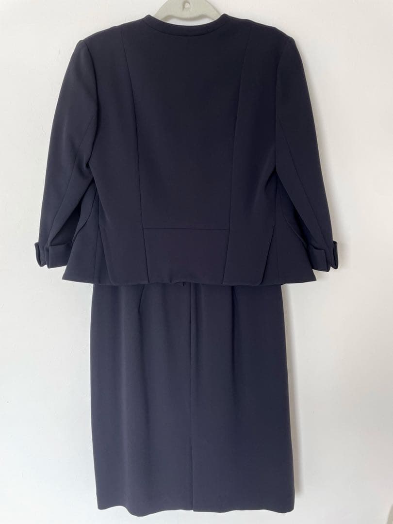 【美品】ダブスタ ワンピースセットスーツ フォーマル 濃紺 ネイビー
