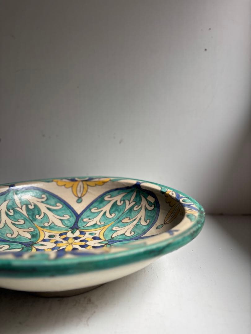 576 骨董 モロッコアンティーク 手描きの美しい大皿 大鉢 飾り皿 希少