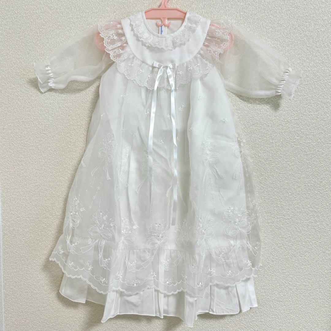 familiar ベビードレス セレモニードレス 帽子付き ホワイト 50cm