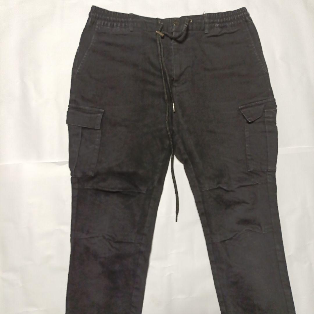 【ひろ】ブラック カーゴパンツ ゴムウエスト