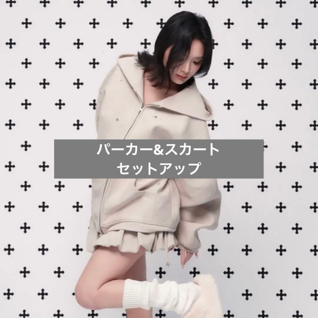 andwang kirakira juwel zip up パーカー スカート