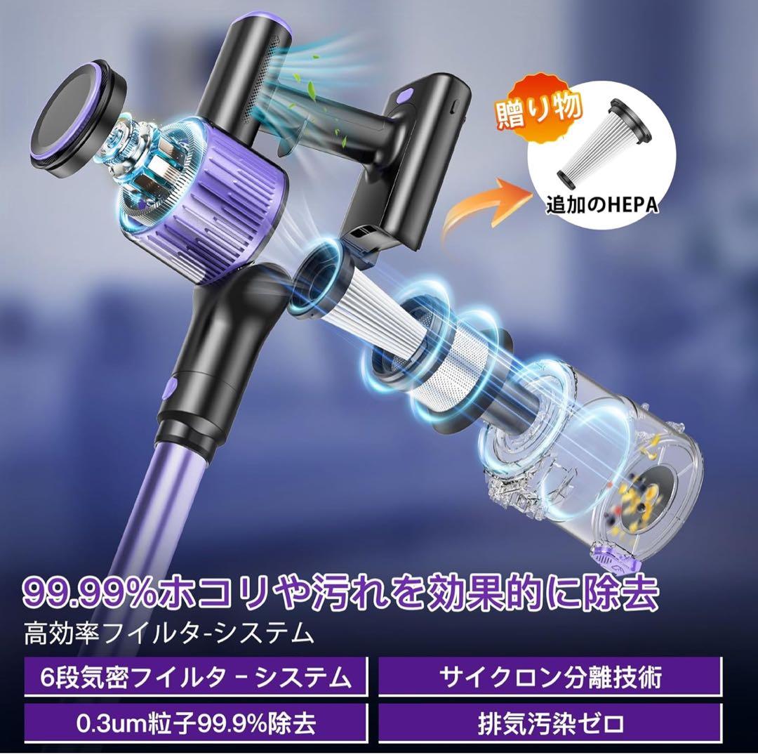 掃除機 無線 LEDライト ワイヤレス掃除機 PSE認証 70Kpa超強力吸引