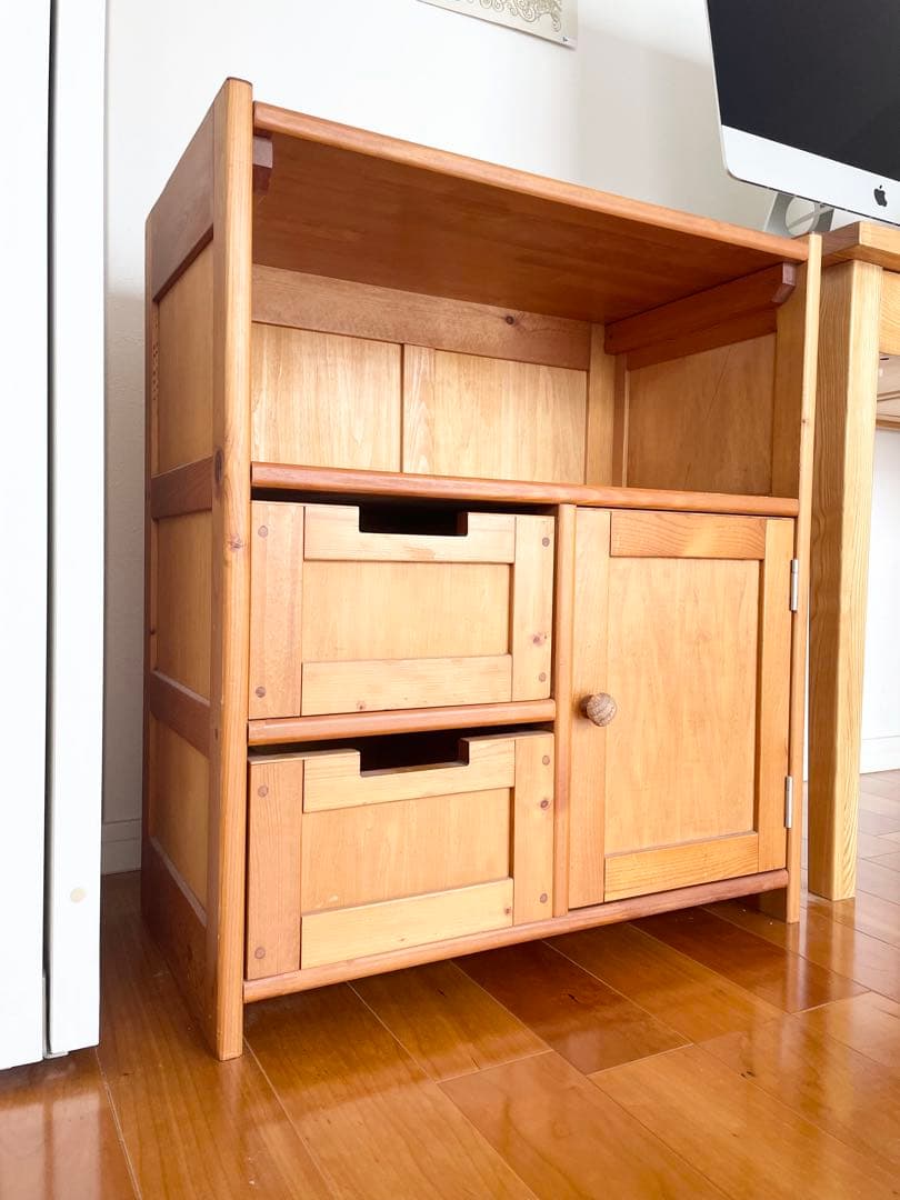 木製収納棚 引き出し2つ付き　ナチュラルウッド　作家物　キャビネット