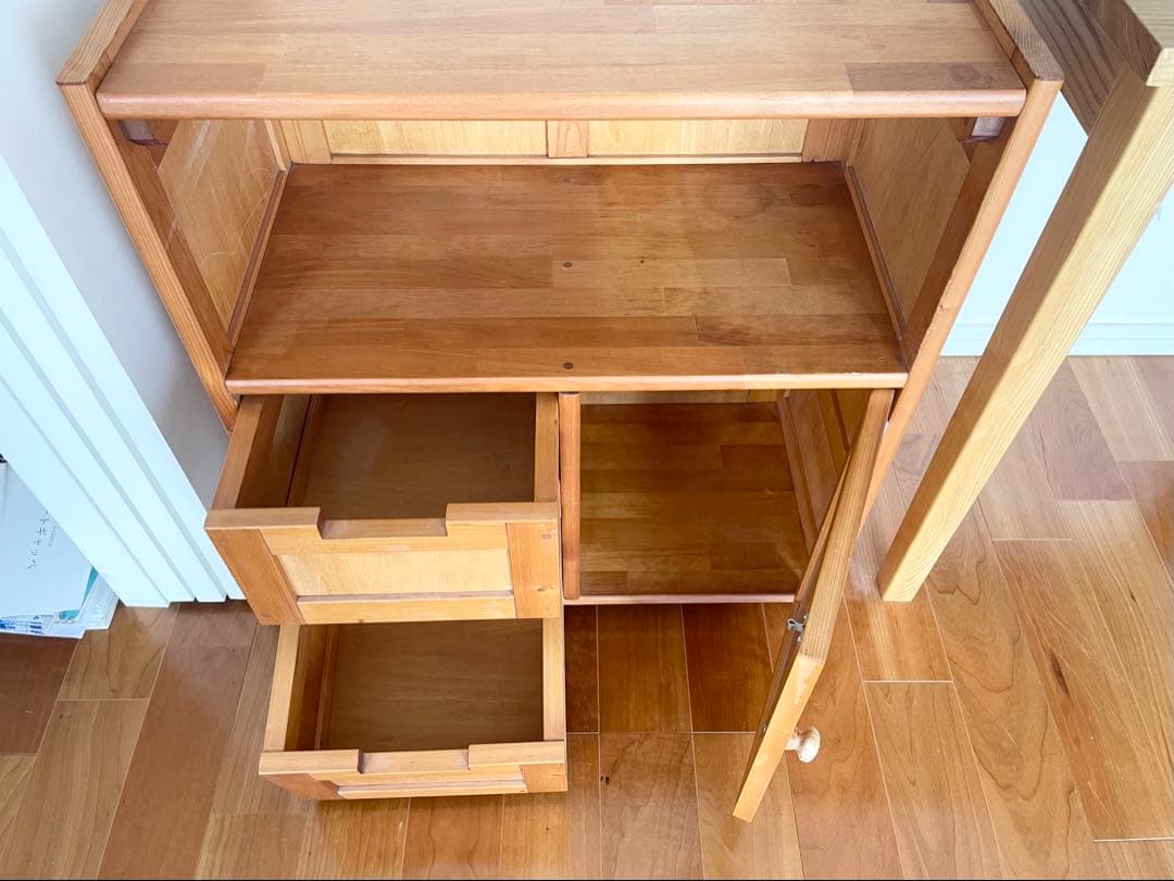 木製収納棚 引き出し2つ付き　ナチュラルウッド　作家物　キャビネット