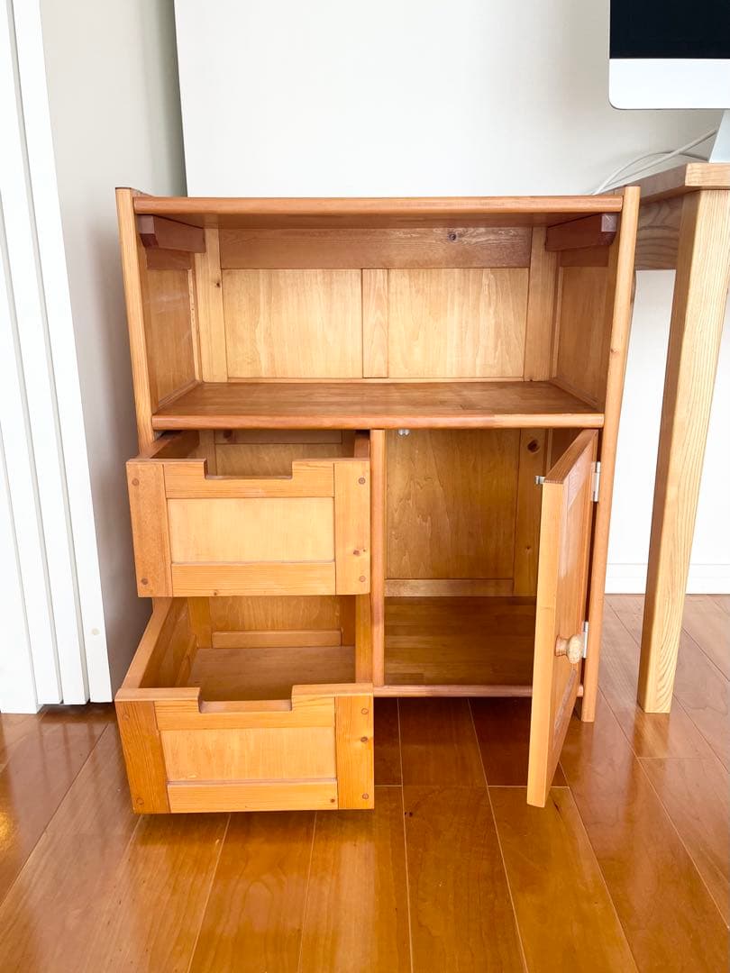 木製収納棚 引き出し2つ付き　ナチュラルウッド　作家物　キャビネット