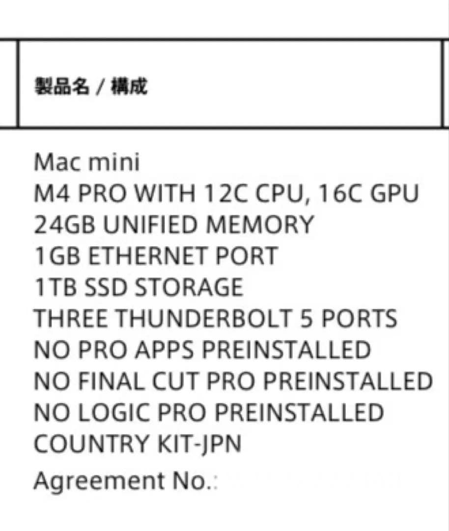 Macデスクトップ Apple Mac Mini M4 Pro 24GB 1TB