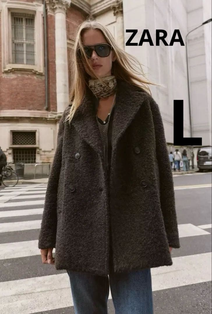 ZARA ブークレダブルブレストミディ丈コート新品未使用タグ付き！！サイズL