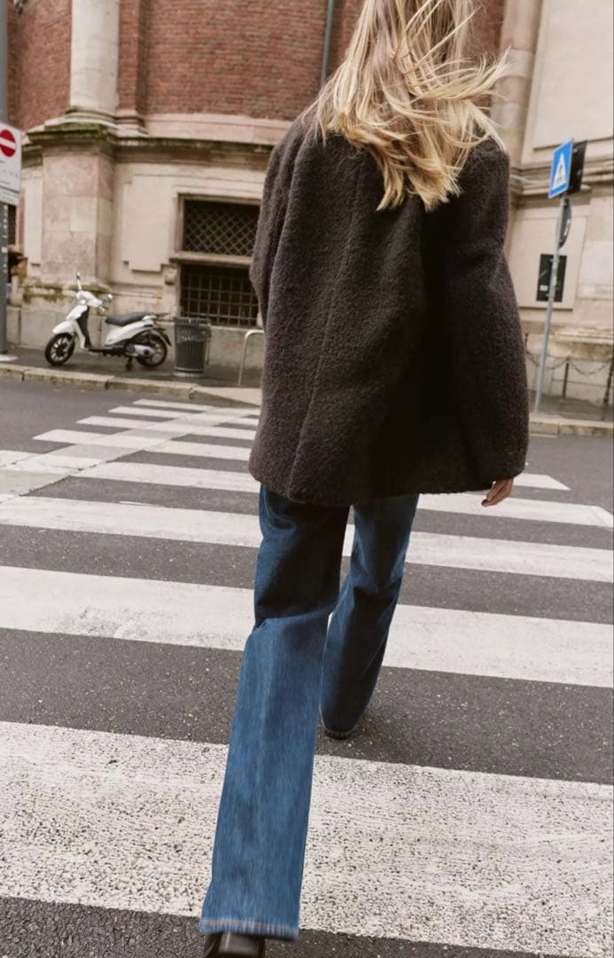 ZARA ブークレダブルブレストミディ丈コート新品未使用タグ付き！！サイズL