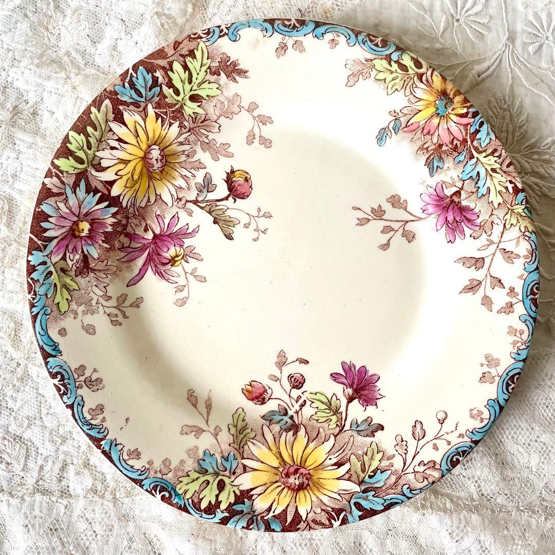 ジアンGien 秋の花フルールドトンヌ　デザートプレート3枚フランスアンティーク