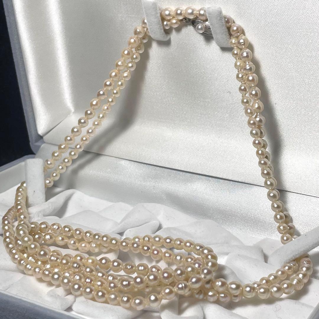 超ロング✨️ 本真珠 パール ネックレス 2連 約4.0~5.0mm