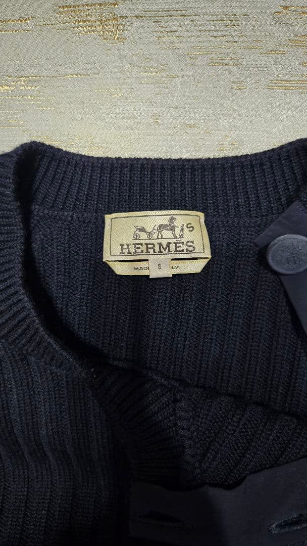 美品 HERMES ネイビー リブニット