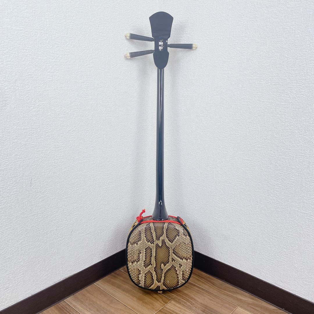 沖縄 三線 へび皮 ケース付き 撥 沖縄 民謡