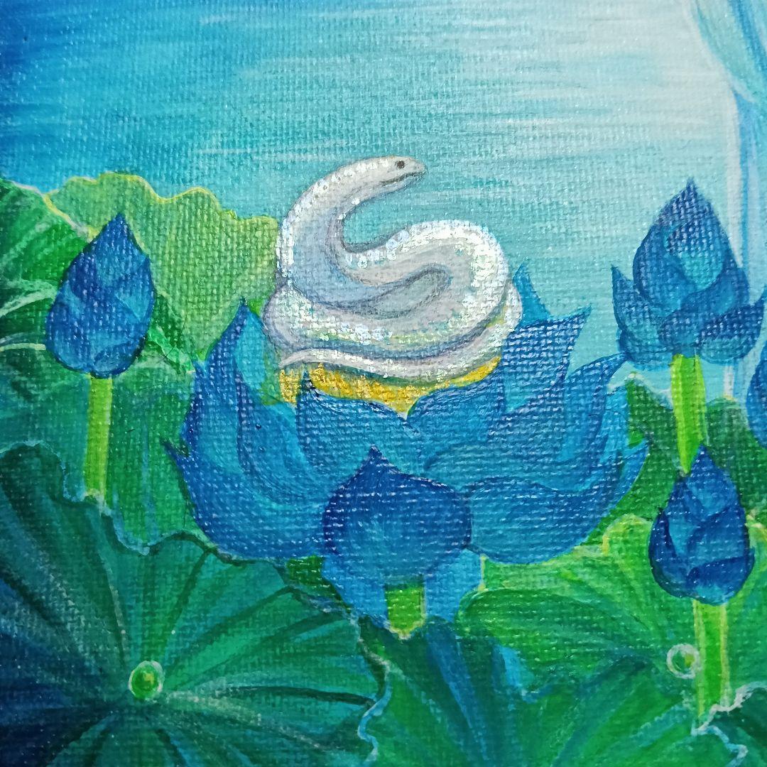 No.517 F3キャンバス　アクリル画　弁財天　弁天様　白龍　白蛇　開運絵画