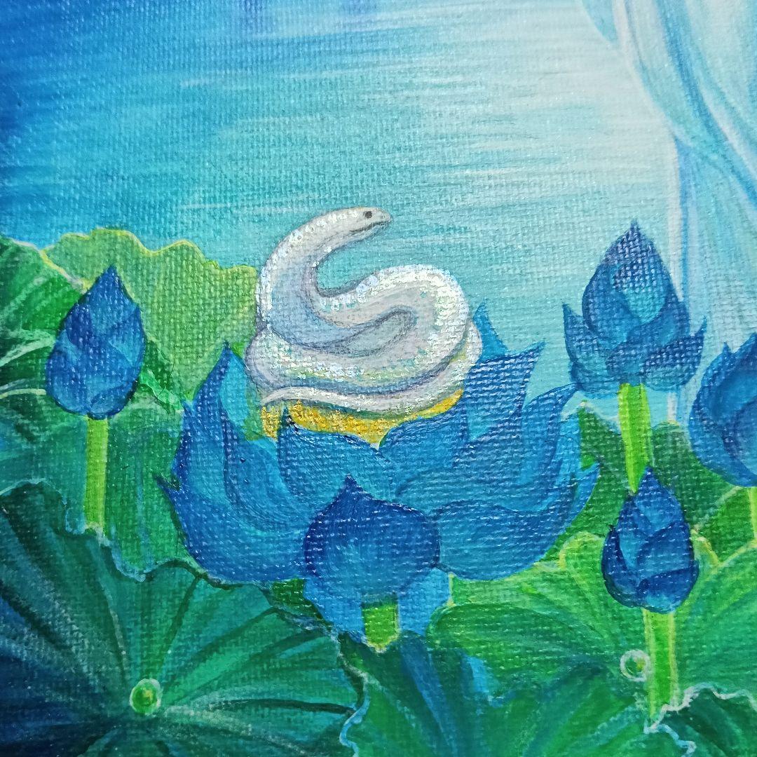 No.517 F3キャンバス　アクリル画　弁財天　弁天様　白龍　白蛇　開運絵画