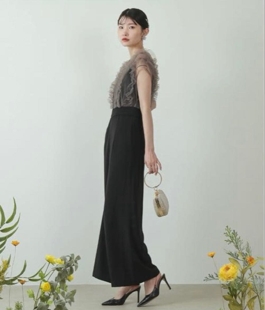 ボリュームチュールハイウエストパーティードレス M ブラック