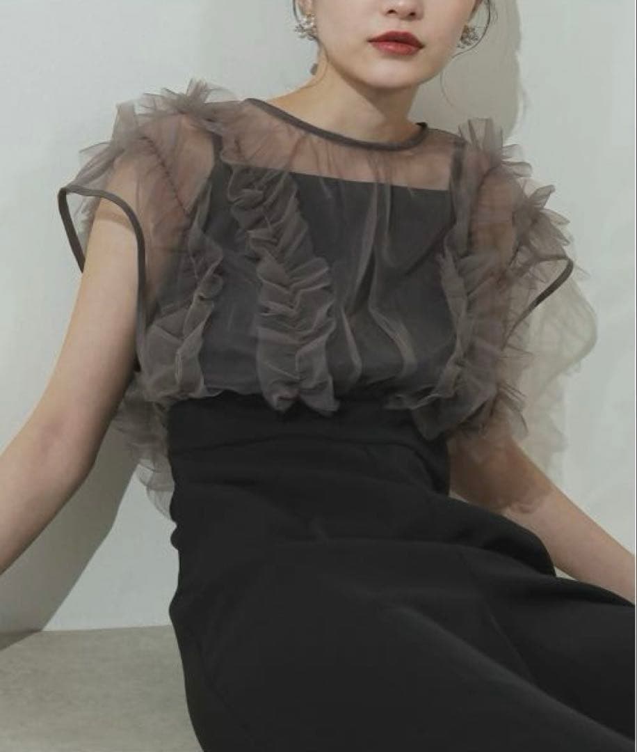 ボリュームチュールハイウエストパーティードレス M ブラック