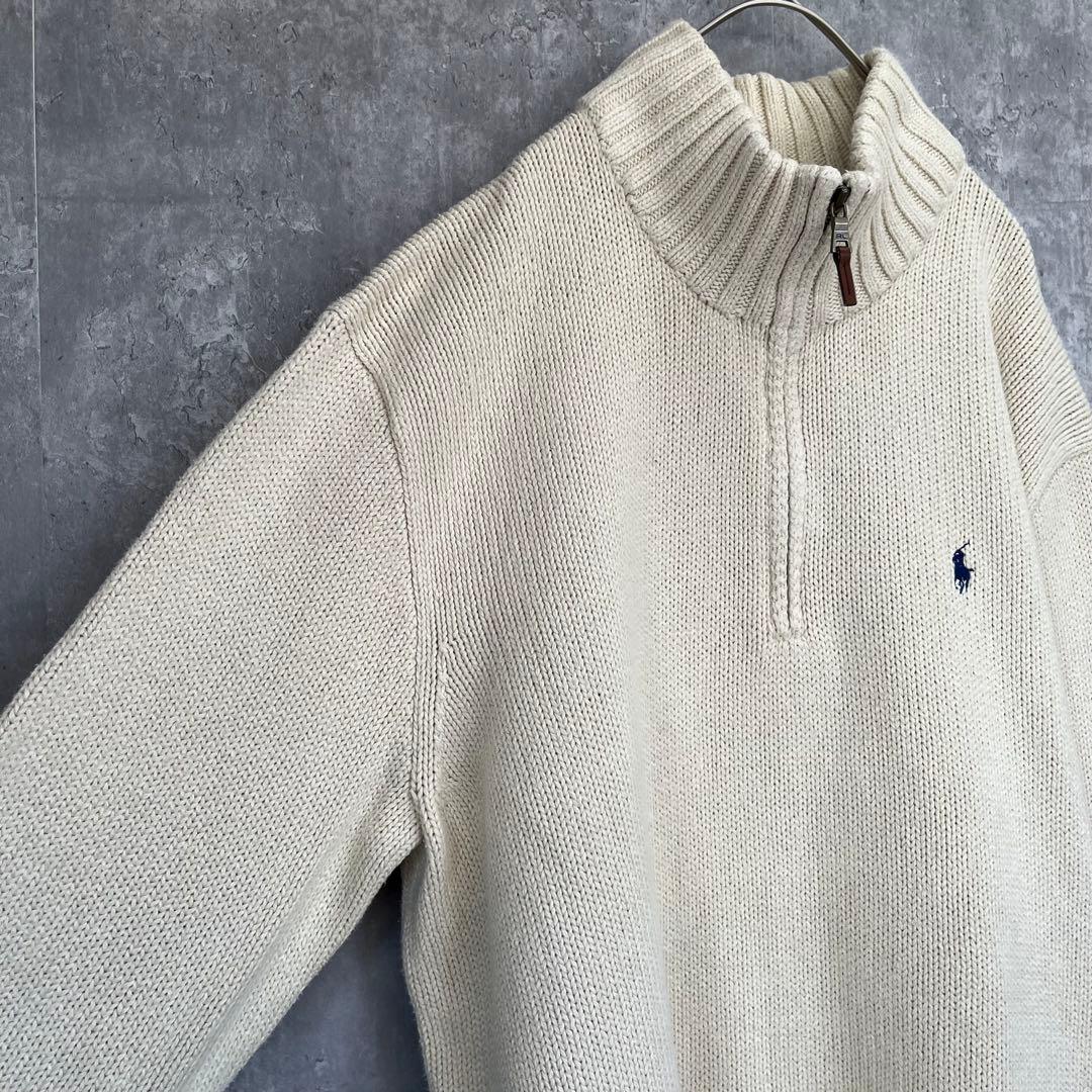 【ビンテージ】ポロ ラルフローレン ハーフジップ コットンセーター ニット 古着