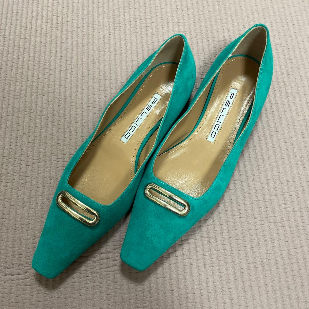 PELLICO プレートフラットパンプス グリーン