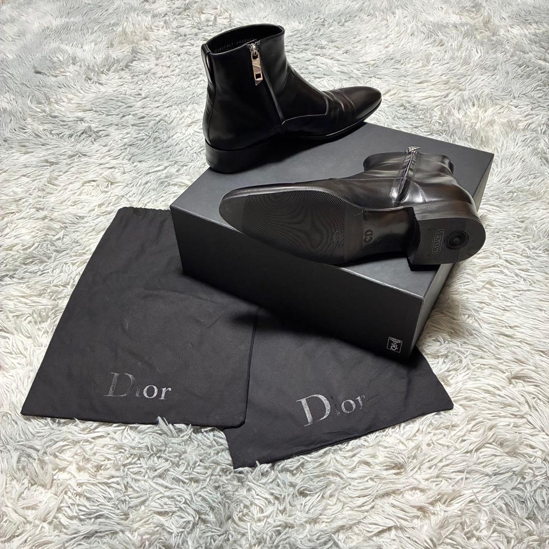 【美品】Dior HOMME 本革 サイドジップ ショートブーツ BLACK