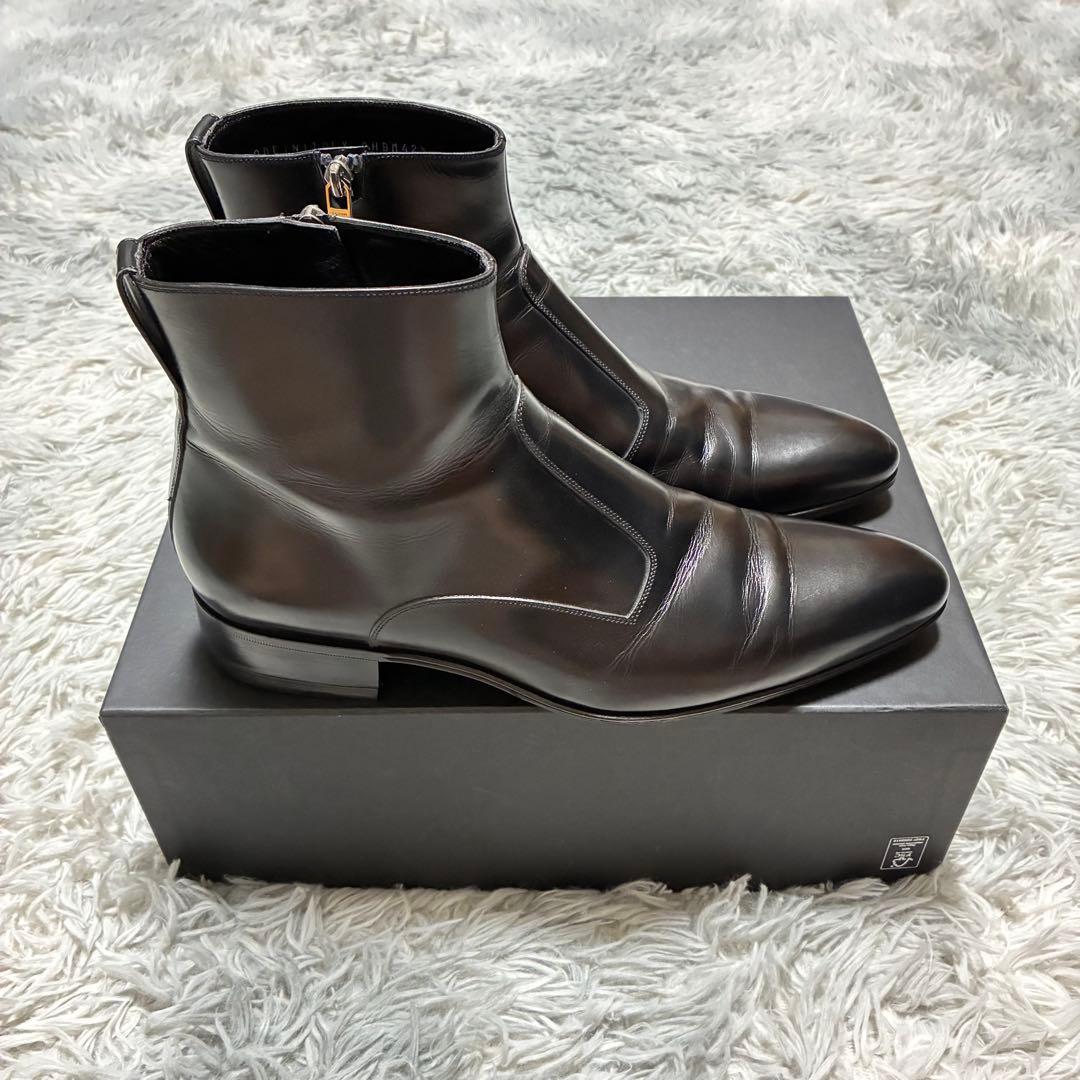 【美品】Dior HOMME 本革 サイドジップ ショートブーツ BLACK