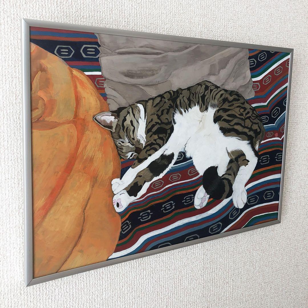 「寝っころがる猫」額縁入り（原画）