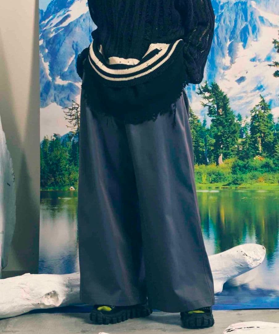 メゾンスペシャル 120/2/2 ギャバジンバギーワイドパンツ 1 チャコール