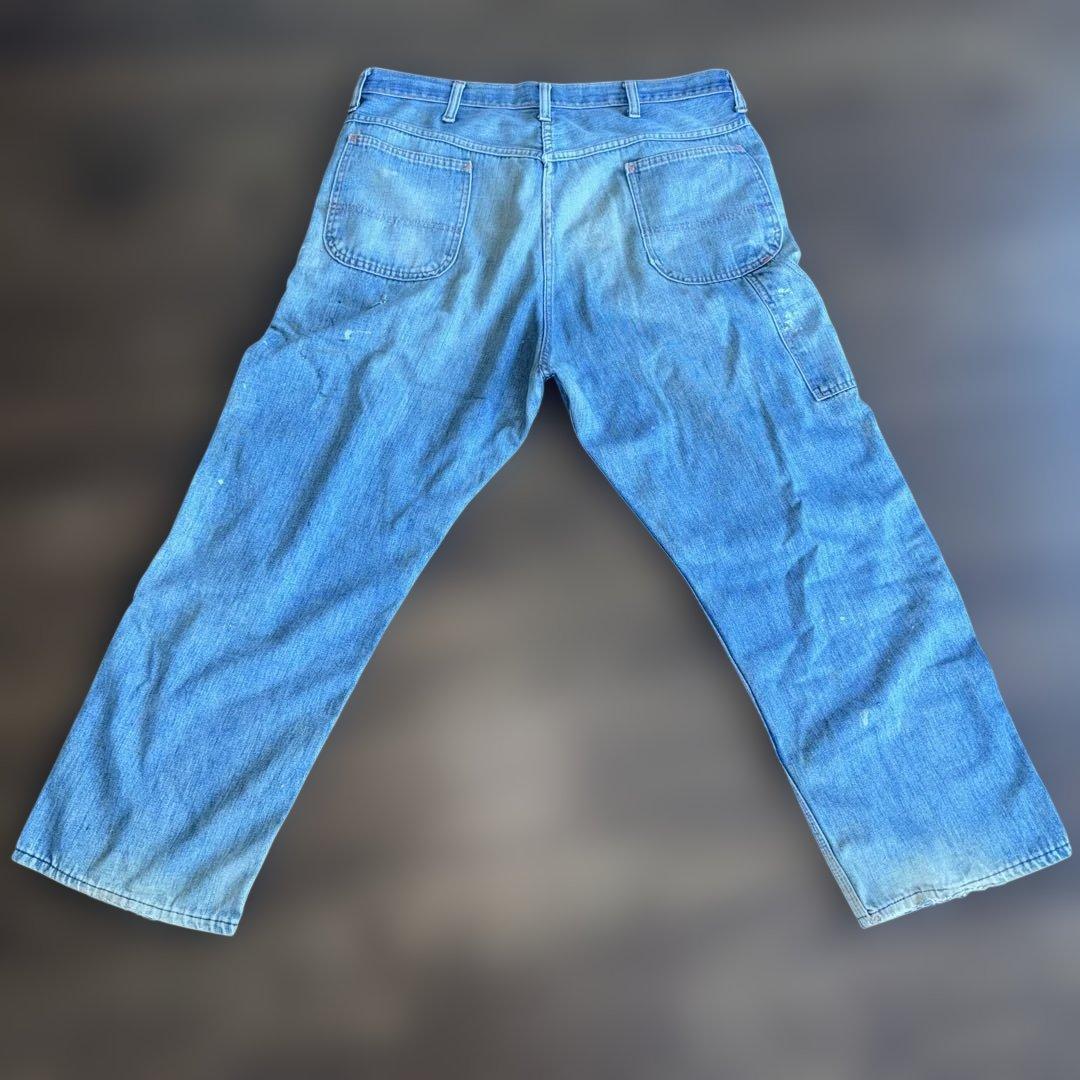 ライトブルー ワークパンツ ダメージ加工