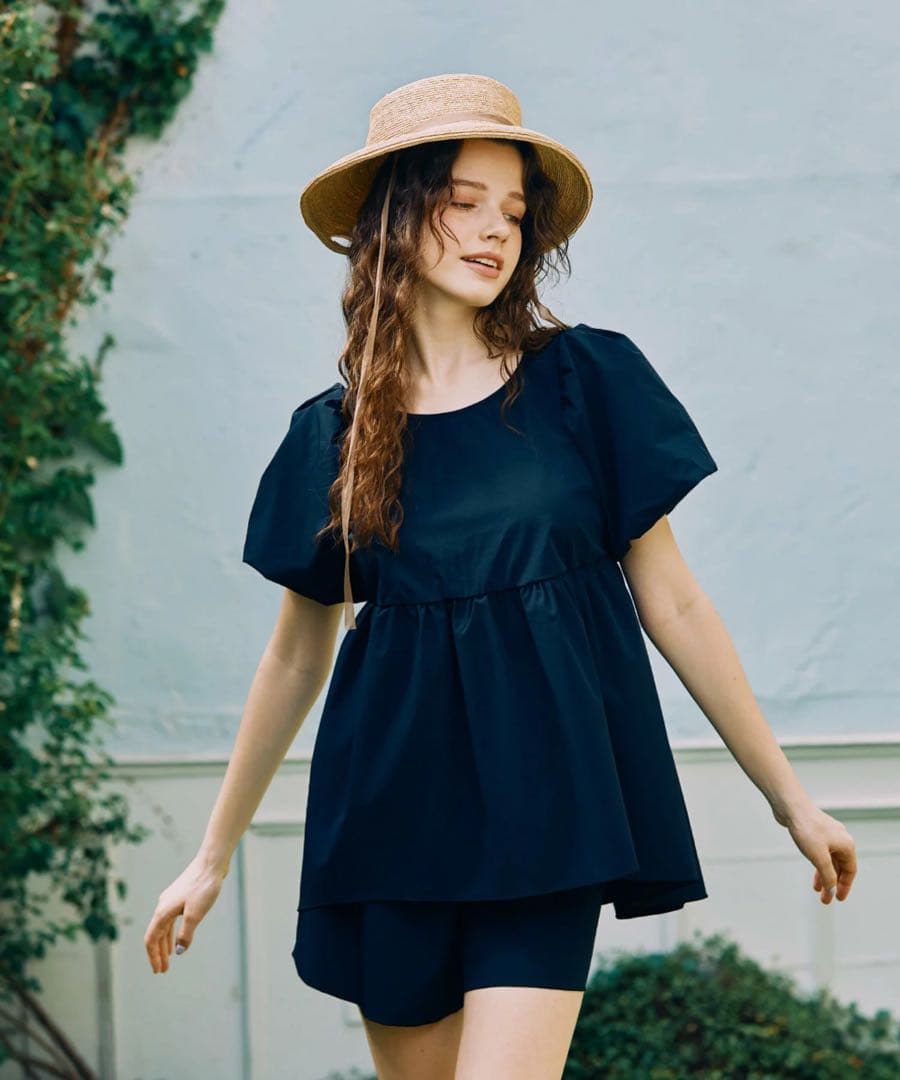 ⚠️ちびロボ⚠️三愛水着　パフスリーブキュロット3点セット　11 L ブラック