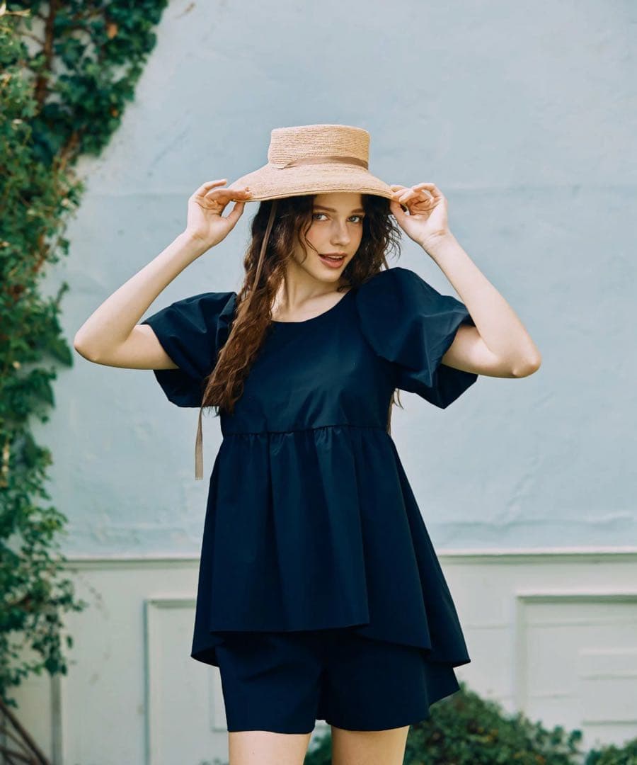 ⚠️ちびロボ⚠️三愛水着　パフスリーブキュロット3点セット　11 L ブラック