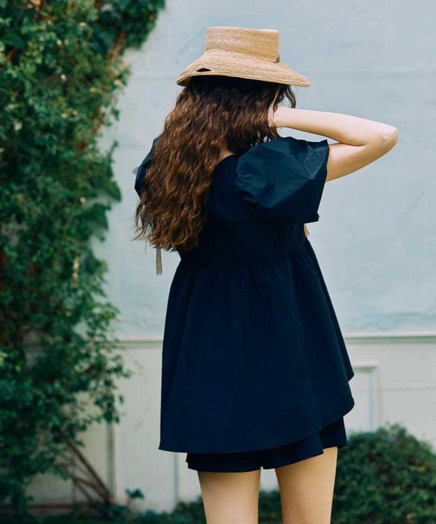 ⚠️ちびロボ⚠️三愛水着　パフスリーブキュロット3点セット　11 L ブラック