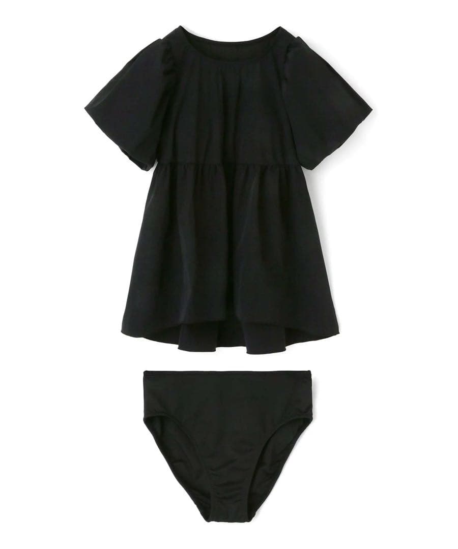 ⚠️ちびロボ⚠️三愛水着　パフスリーブキュロット3点セット　11 L ブラック