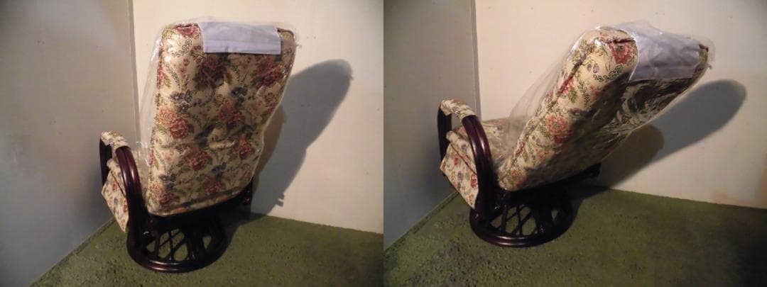 アウトレット【送料無料】高級ラタンギア式リクライニング回転座椅子【ハイタイプ】