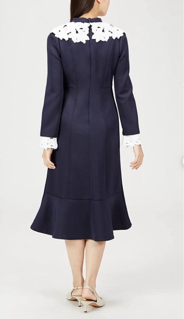 セルフォード CELFORDネイビー フラワーレース襟 長袖ワンピース 卒入学