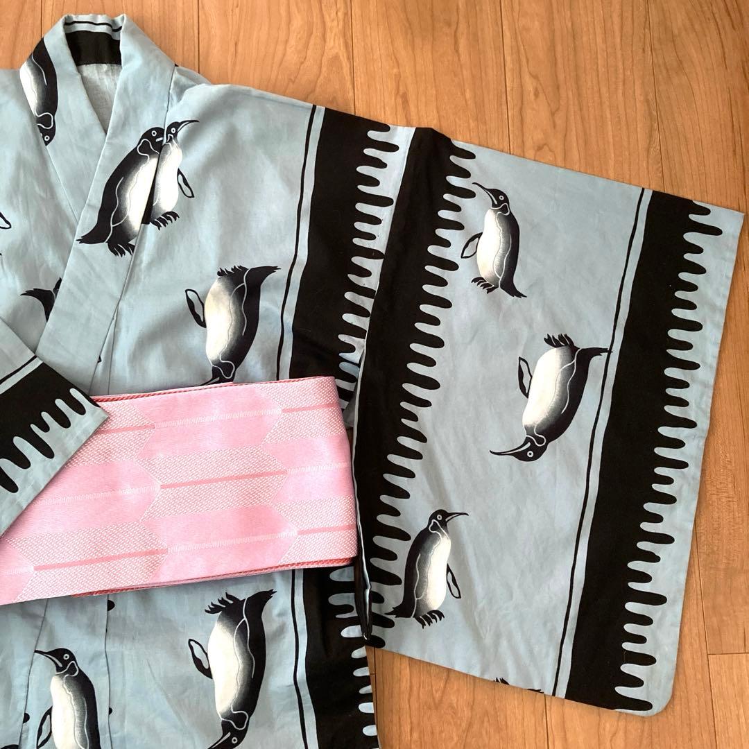 浴衣　ペンギン柄　ブルー