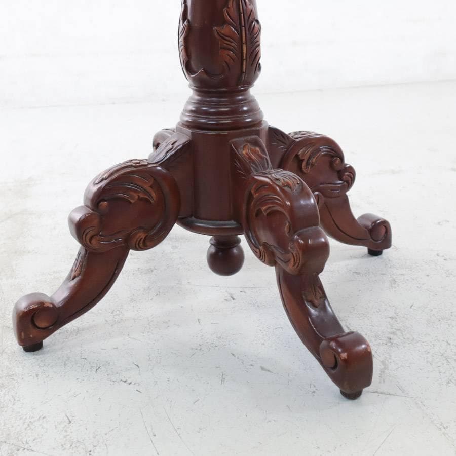 ヨーロピアンアンティーク調 マホガニー サイドテーブル 彫刻 ラウンテーブル