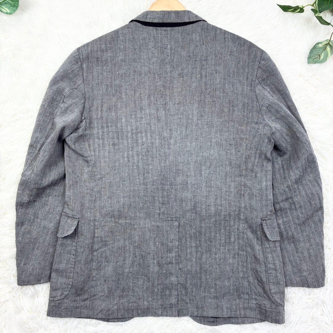 美品　ジェイプレス　ウールリネン　ヘリンボーン　アンコンジャケット　L　グレー